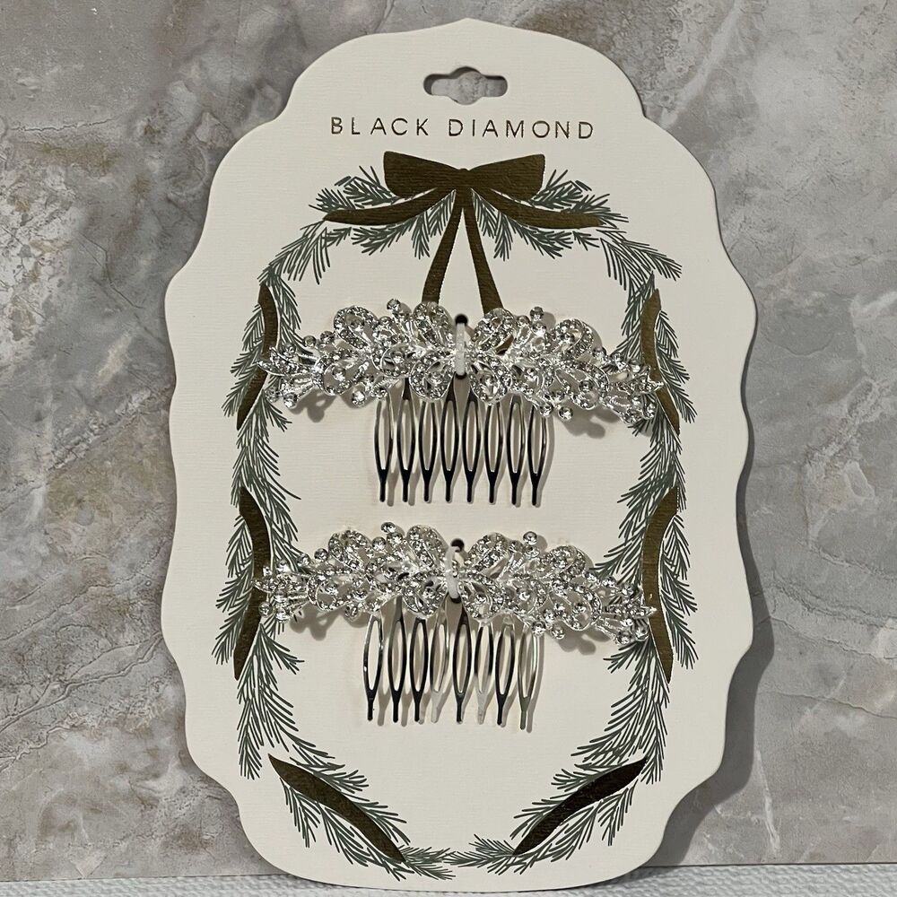 Bridal Wedding Hair Comb Set of 2 Silver Tone  Rhinestone Embellished Floral